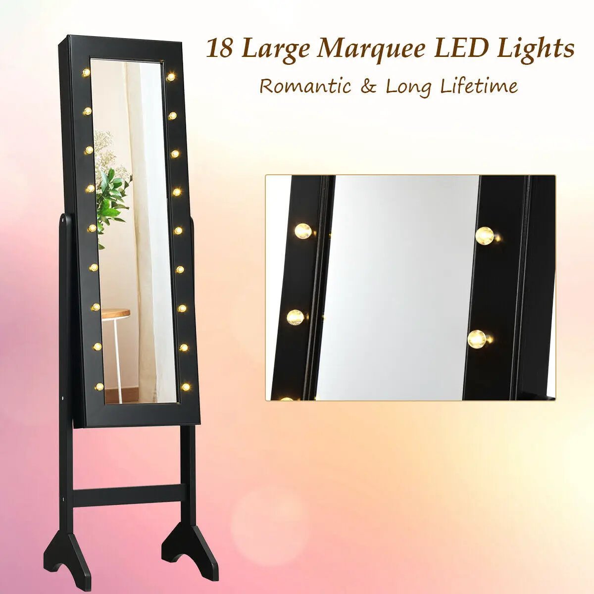 Mirrored Jewelry Cabinet Armoire Organizer w/ LED lights by DirectDeals