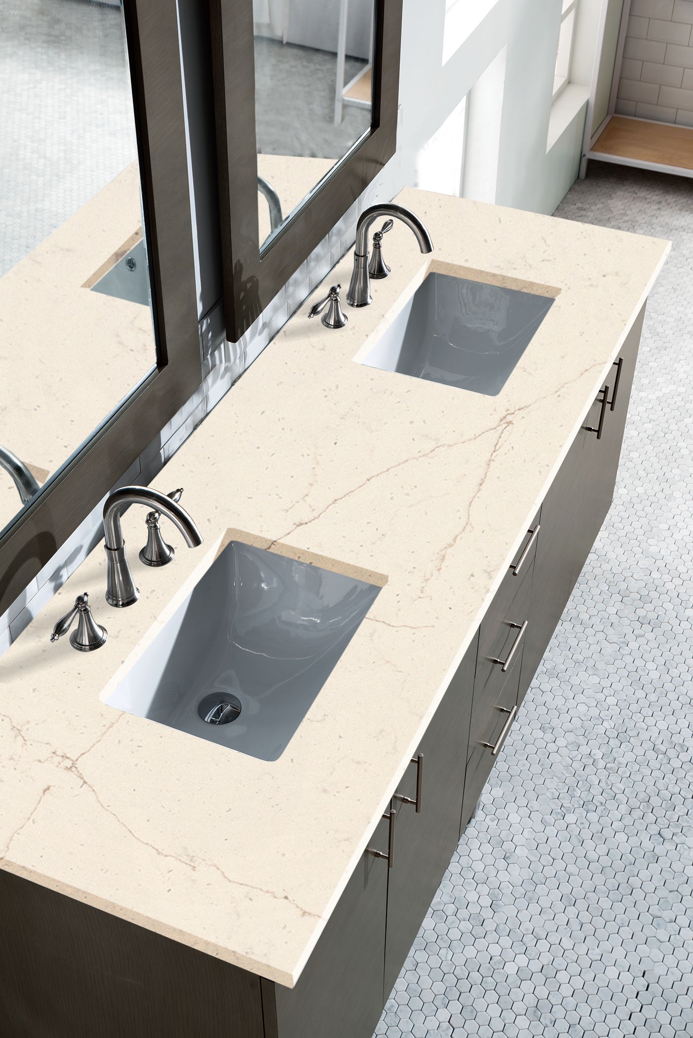 James Martin Metropolitan 72" Dual Mount Double Bathroom Vanity, Silver Oak, view 10