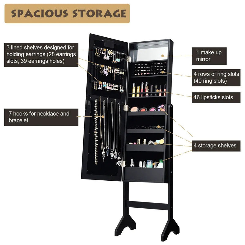 Mirrored Jewelry Cabinet Armoire Organizer w/ LED lights by DirectDeals