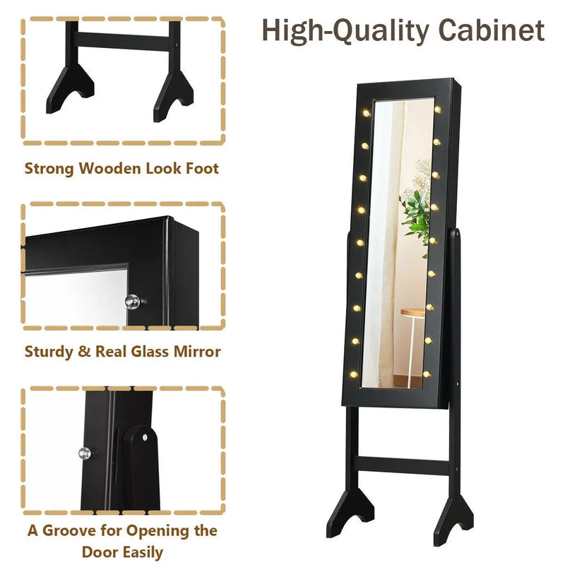 Mirrored Jewelry Cabinet Armoire Organizer w/ LED lights by DirectDeals