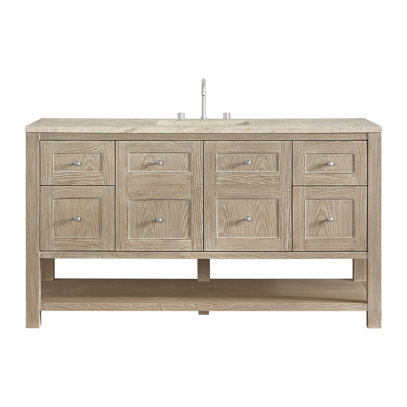 James Martin Breckenridge 60" Single Bathroom Vanity, Whitewashed Oak with Tajnar countertop