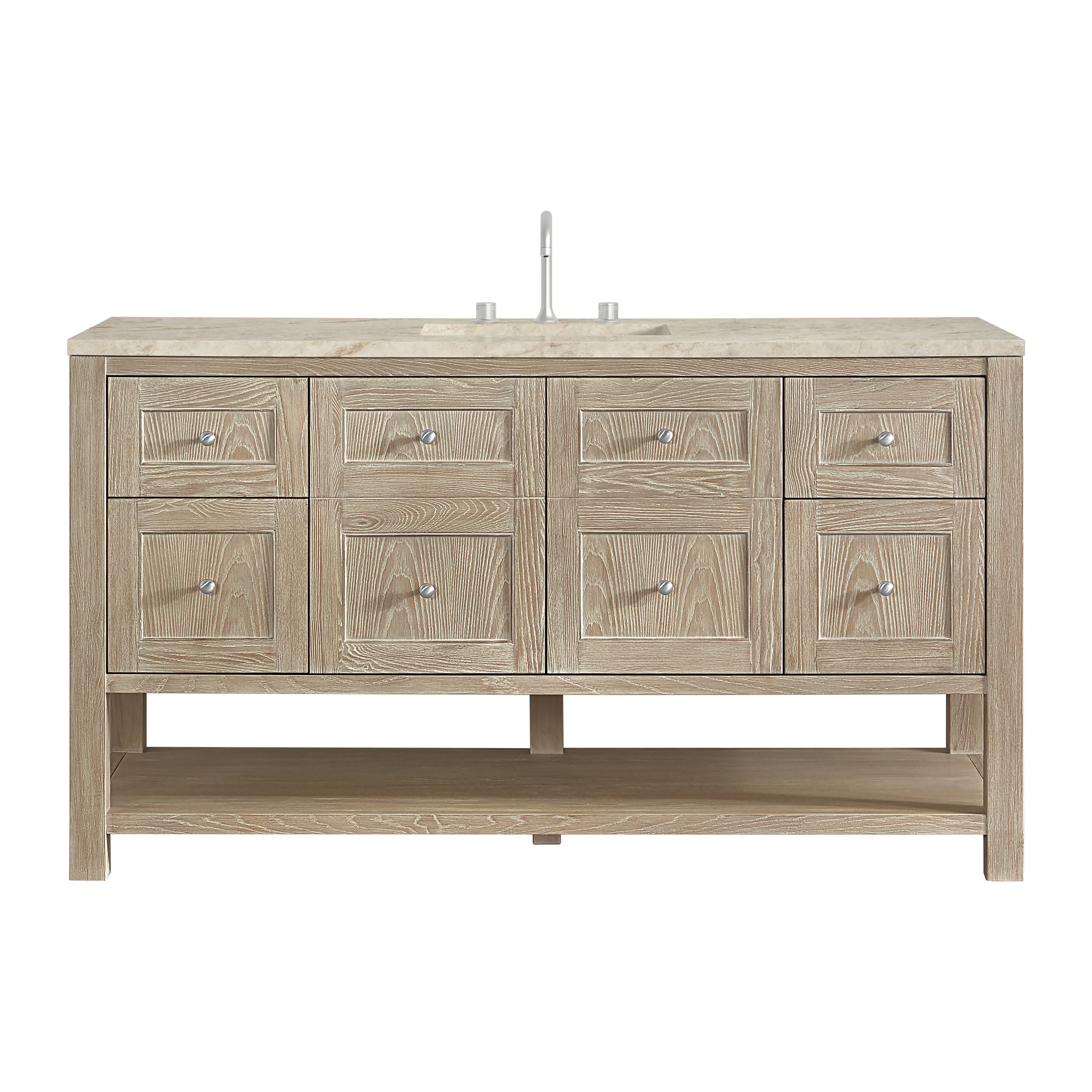 James Martin Breckenridge 60" Single Bathroom Vanity, Whitewashed Oak with Tajnar countertop