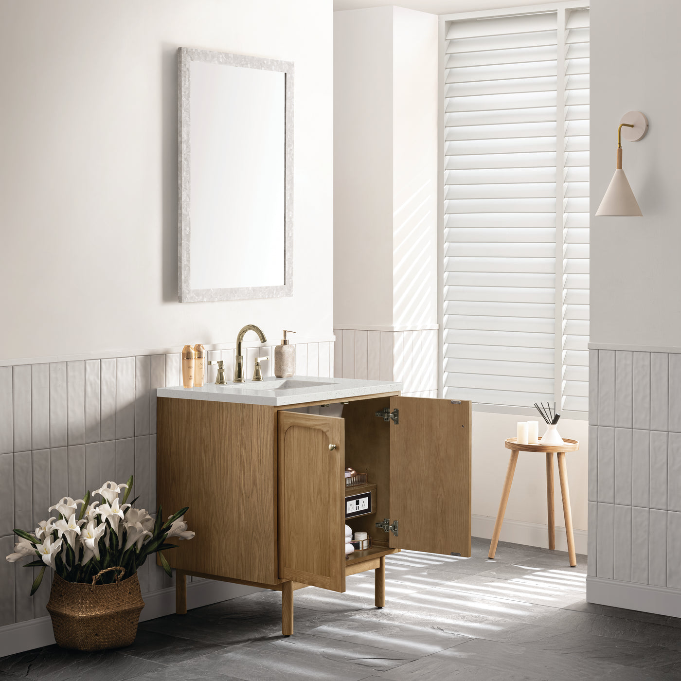 James Martin Laurent 30" Dual Mount Single Bathroom Vanity, Light Natural Oak, view 28