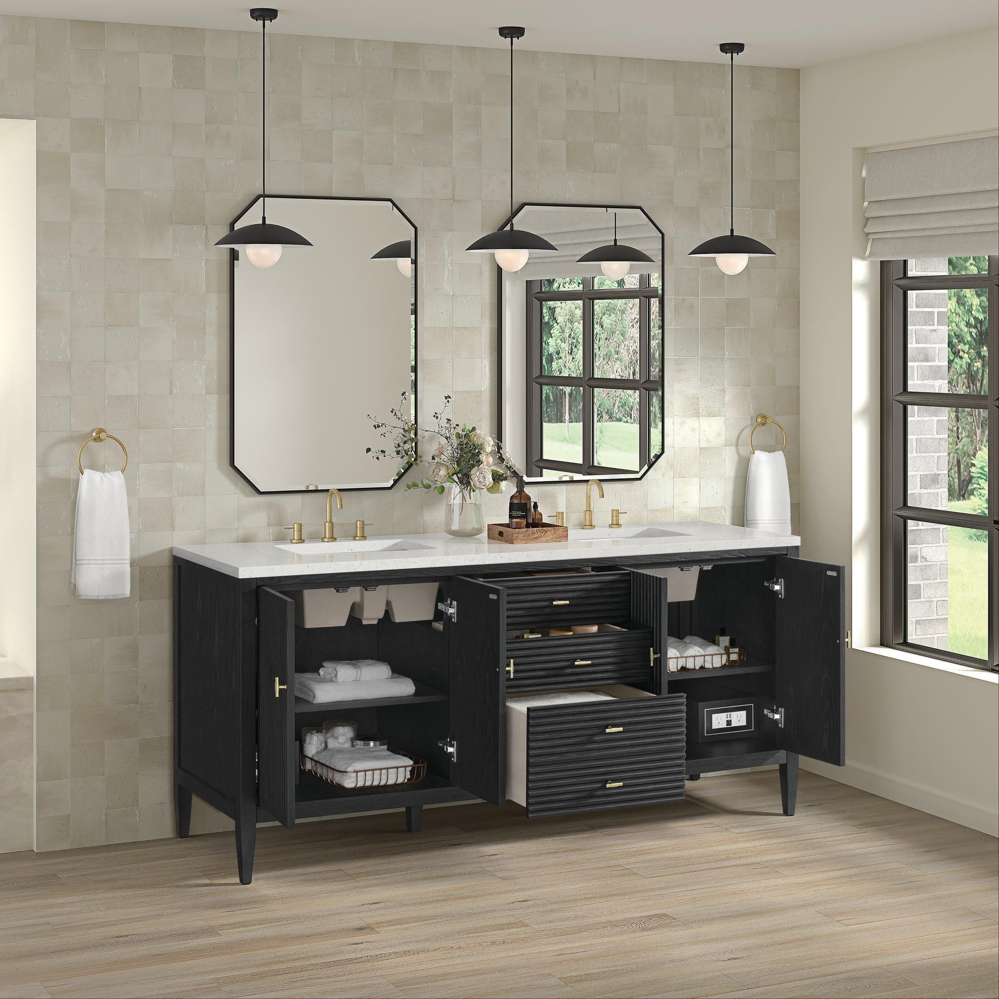 James Martin Myrrin 72" Double Bathroom Vanity, Carbon Oak, view 19