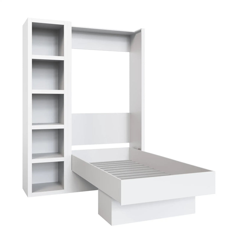 Easy-Lift Twin Murphy Wall Bed in White with Bookshelf by Sharicks