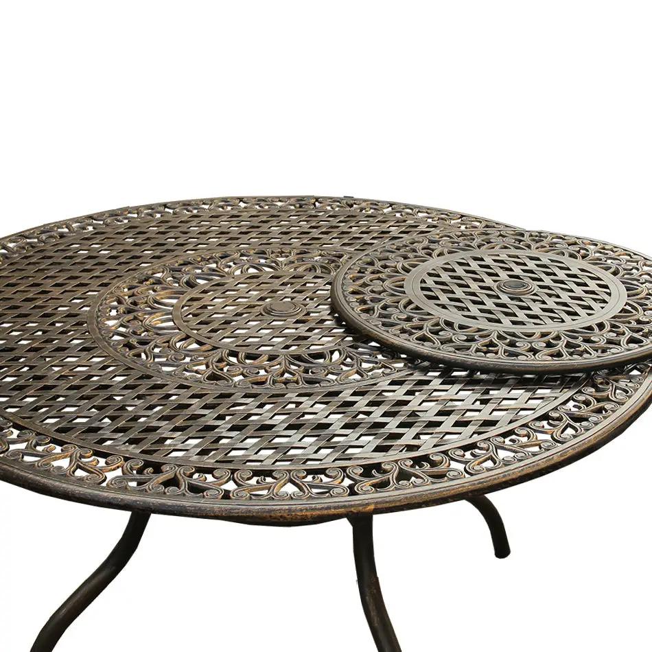Outdoor Ornate Aluminum 59-in Round Patio Dining Table with Lazy Susan by Sharicks