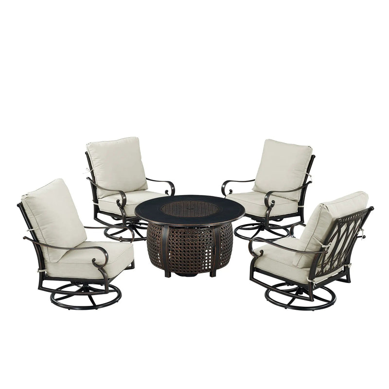Black Aluminum Fire Table Set with Four Club Chairs by Sharicks