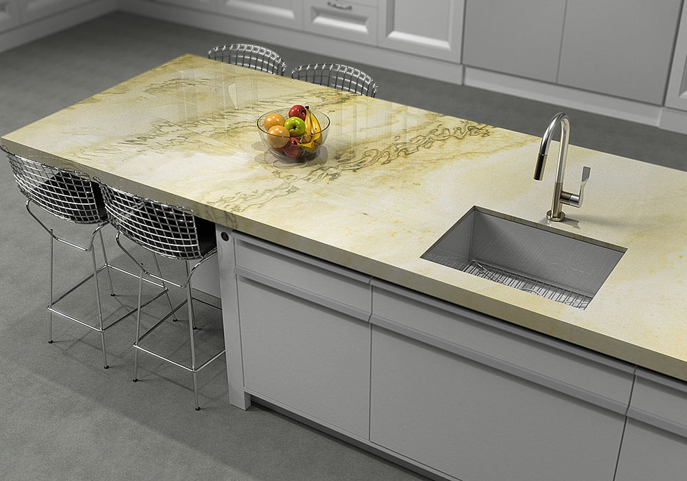 Yellow Calacata Macaubas Polished Quartzite Slab Random room scene