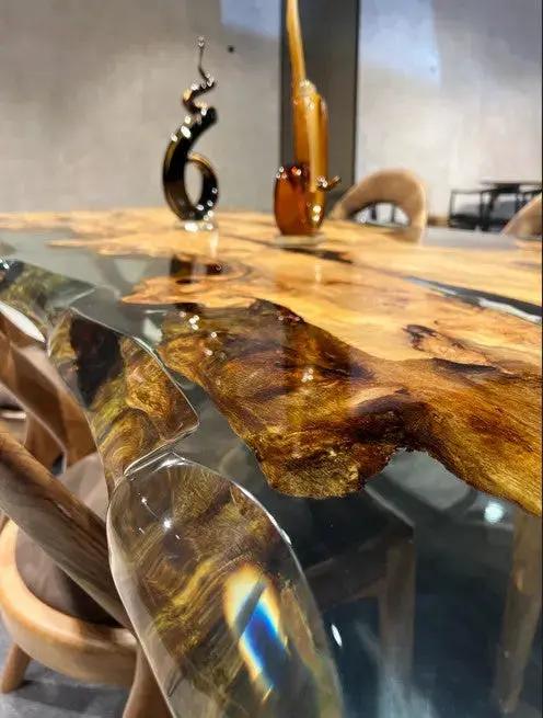 Solid Linden Wood Natural Look Epoxy Resin Side Dining Table, photo 3 of 9