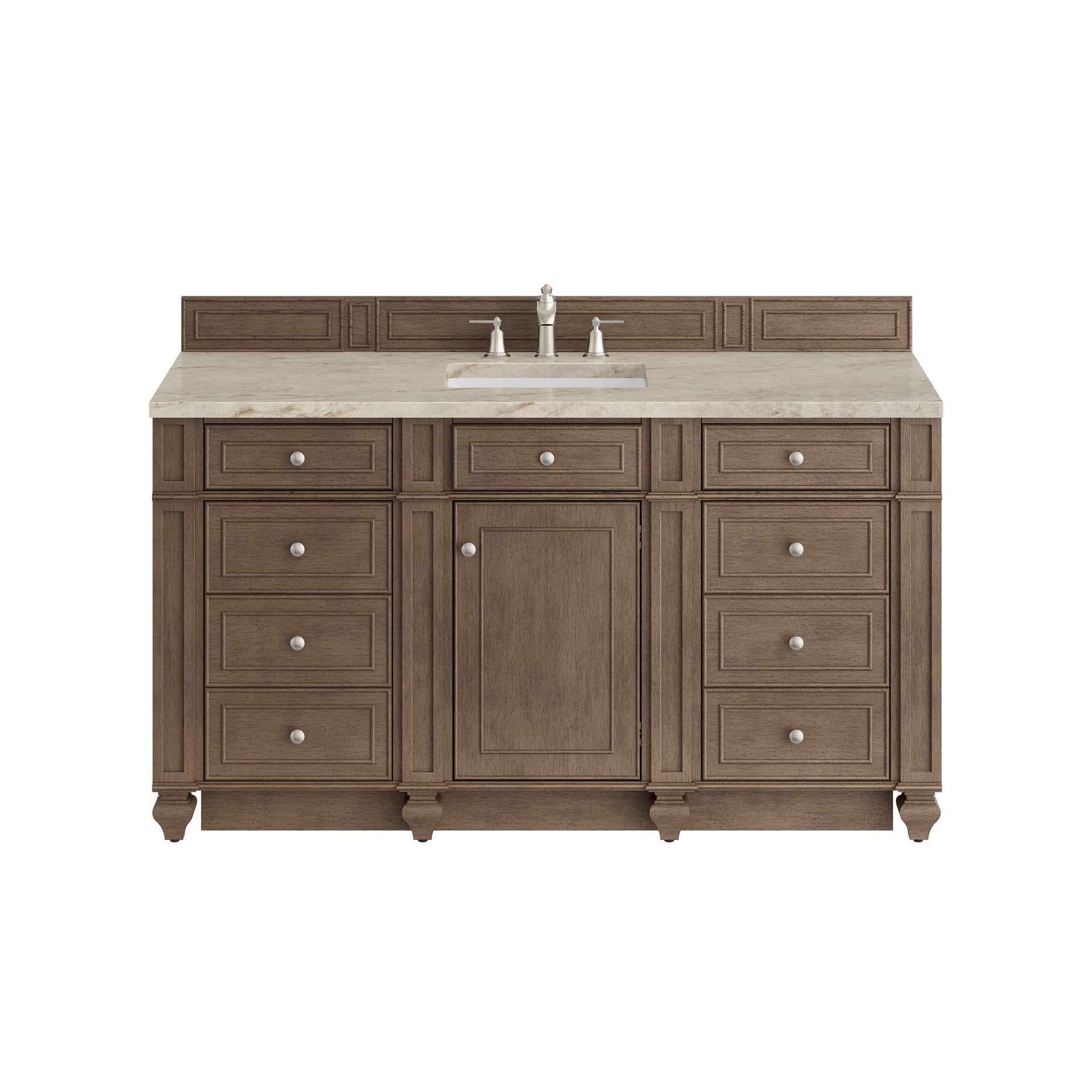 James Martin Bristol 60" Single Bathroom Vanity, Whitewashed Walnut with Tajnar (FreePower) countertop