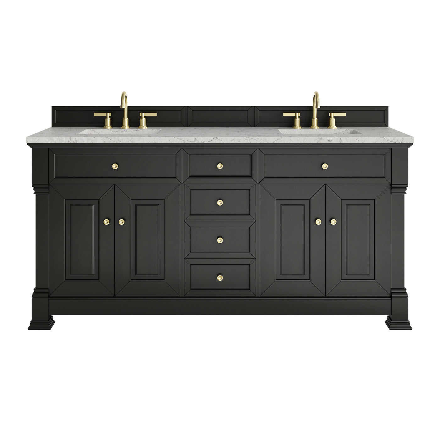 James Martin Brookfield 72" Double Bathroom Vanity, Black Onyx with Eternal Jasmine Pearl countertop
