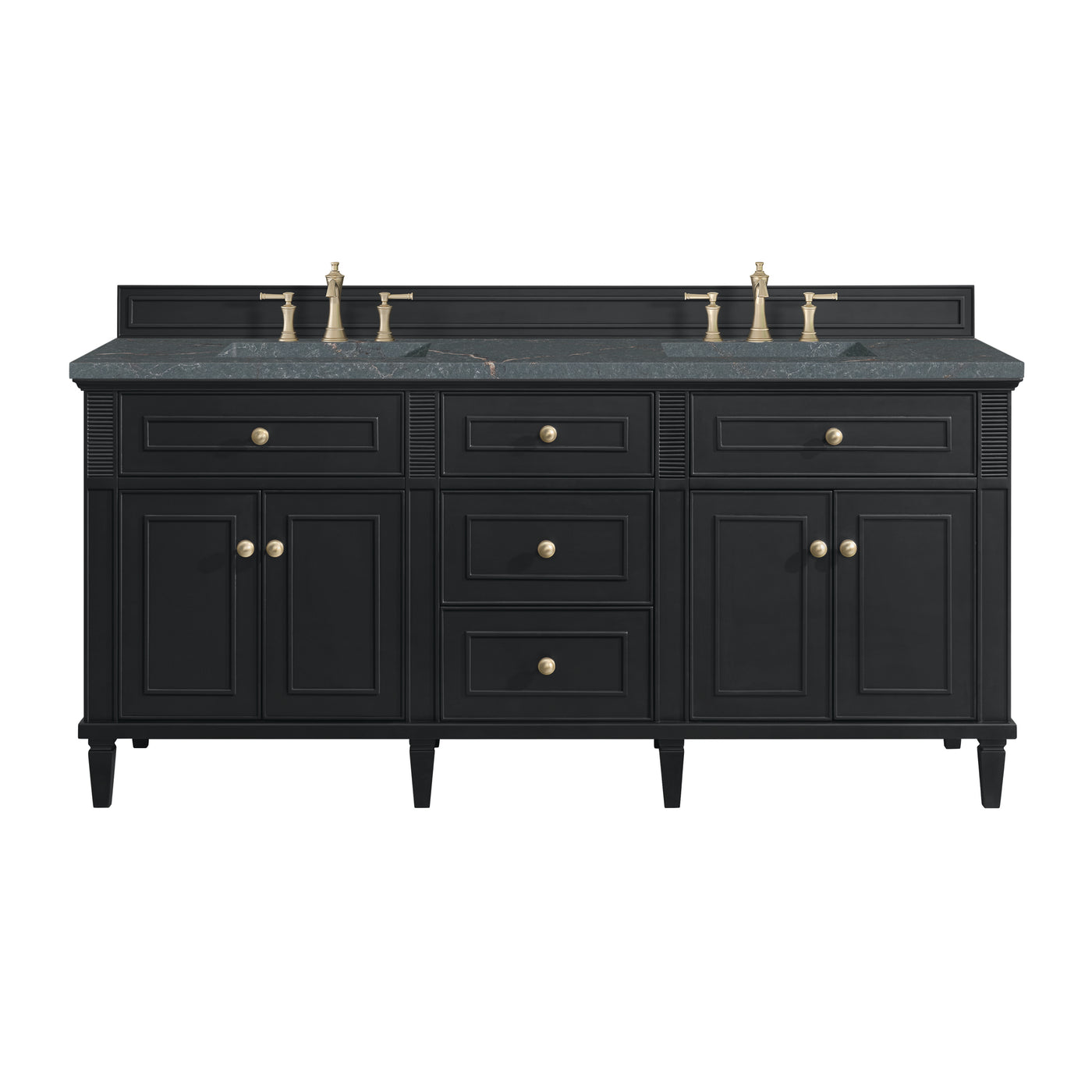 James Martin Lorelai 72" Double Bathroom Vanity, Black Onyx with Parisien Bleu countertop