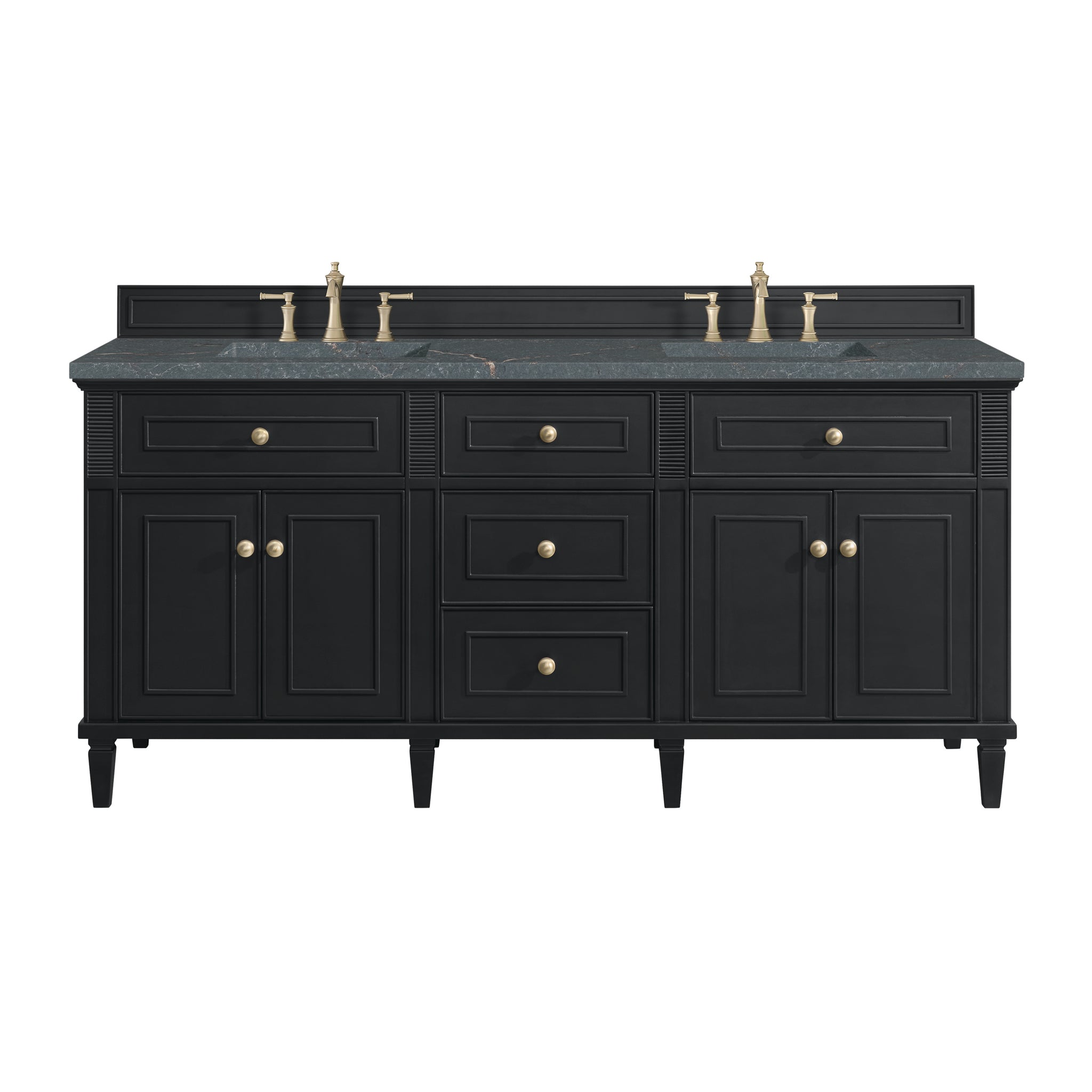 James Martin Lorelai 72" Double Bathroom Vanity, Black Onyx with Parisien Bleu countertop