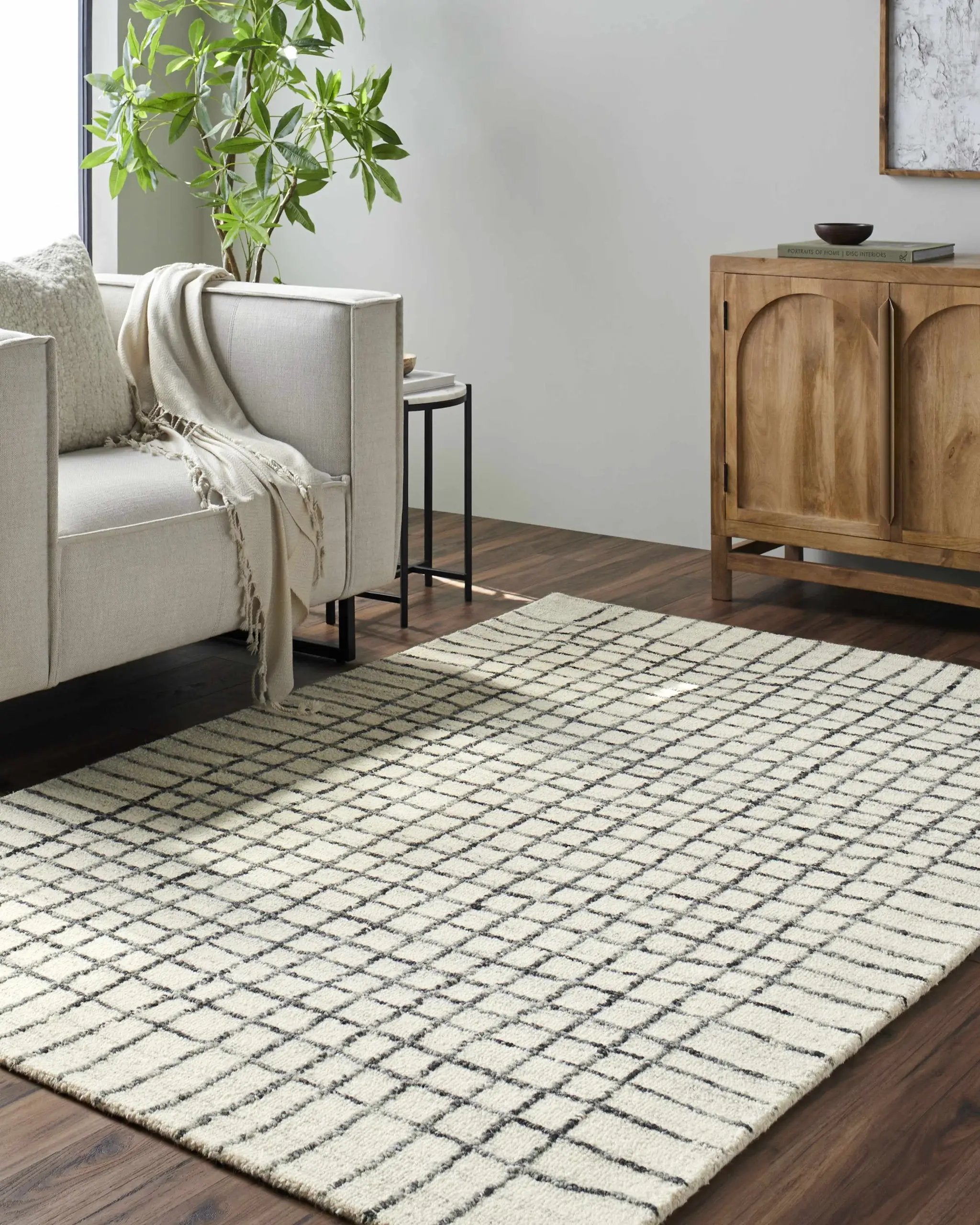 Yates White Grid Wool Area Rug - Clearance by Boutique Rugs