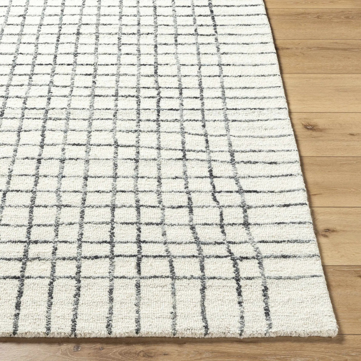 Yates White Grid Wool Area Rug - Clearance, photo 3 of 7