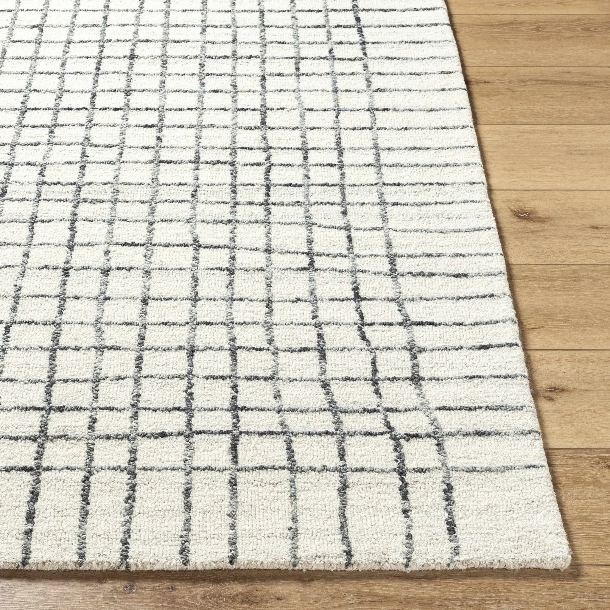 Yates White Grid Wool Area Rug - Clearance by Boutique Rugs