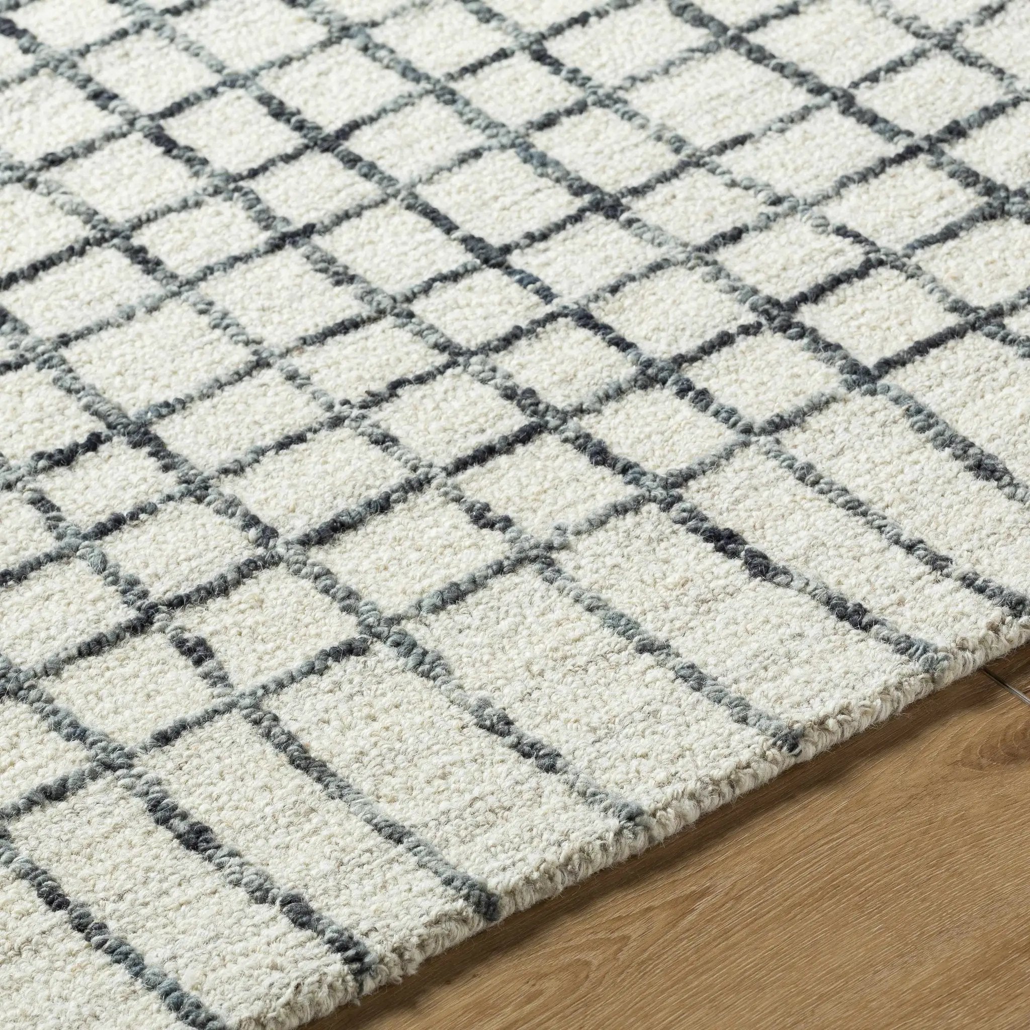 Yates White Grid Wool Area Rug - Clearance by Boutique Rugs