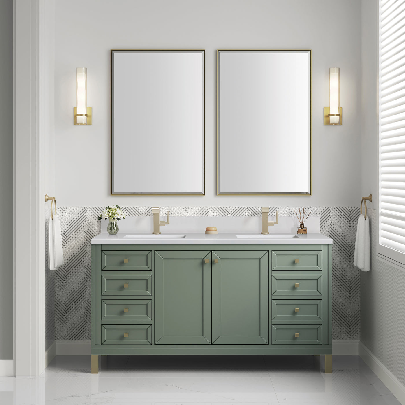 James Martin Chicago 60" Double Bathroom Vanity, Smokey Celadon, view 37