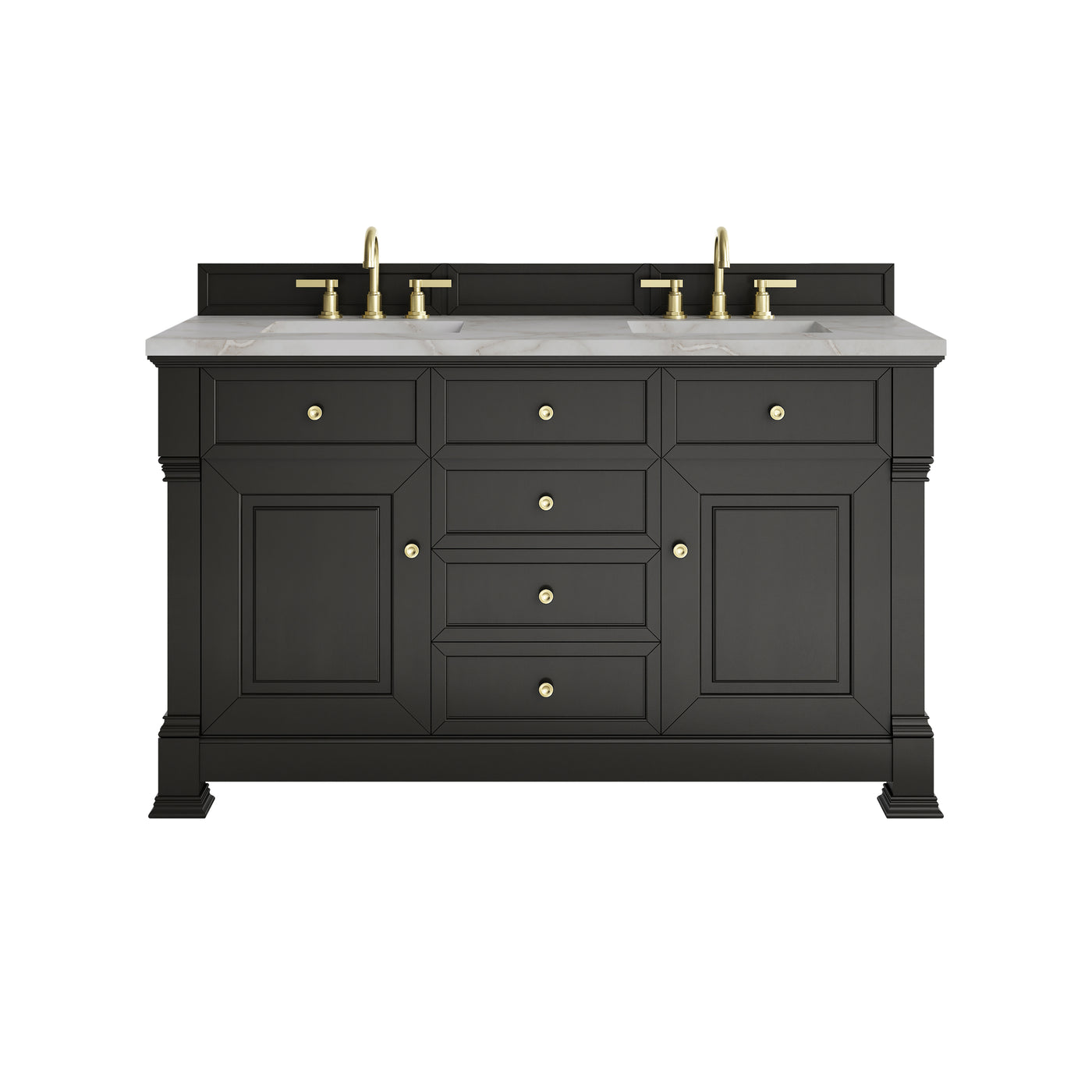 James Martin Brookfield 60" Double Bathroom Vanity, Black Onyx with Victorian Silver countertop