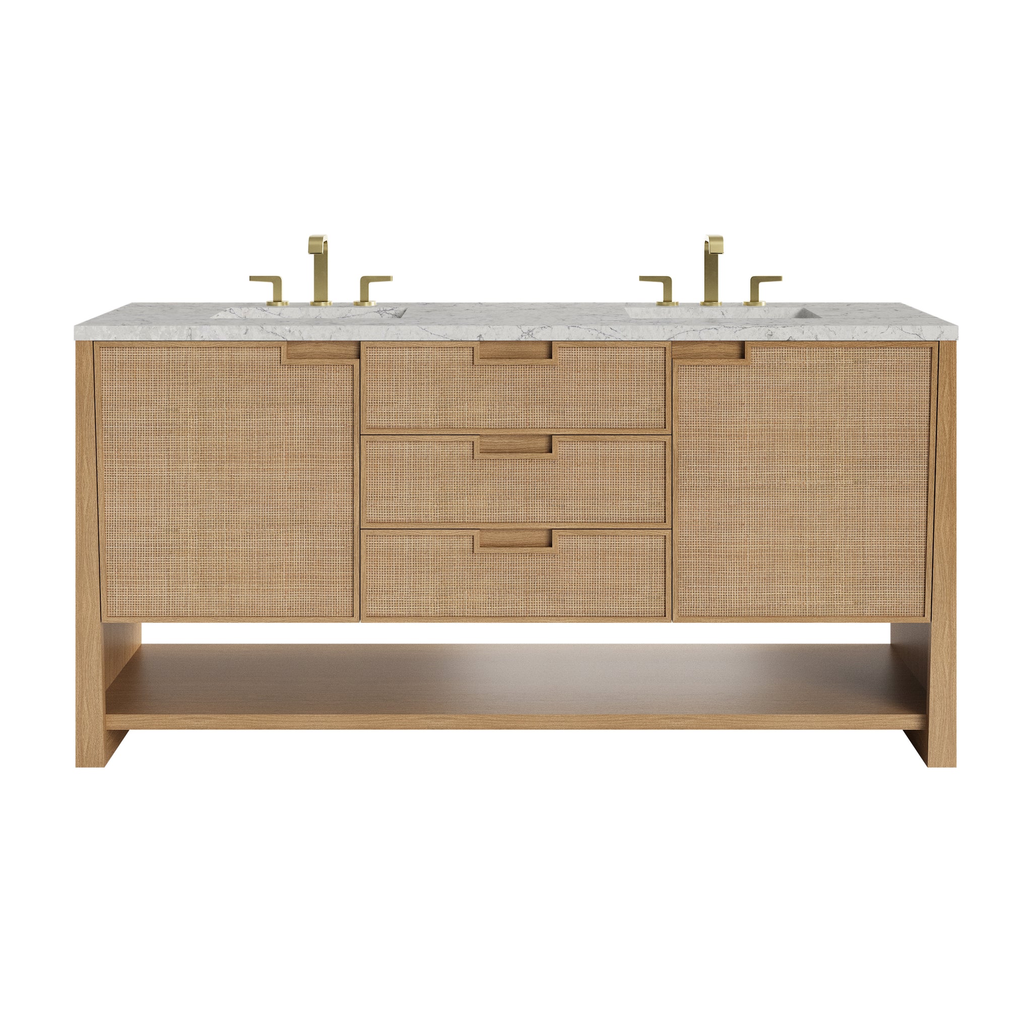 James Martin Solene 72" Double Bathroom Vanity, Seaside Oak with Eternal Jasmine Pearl (Quartz) countertop