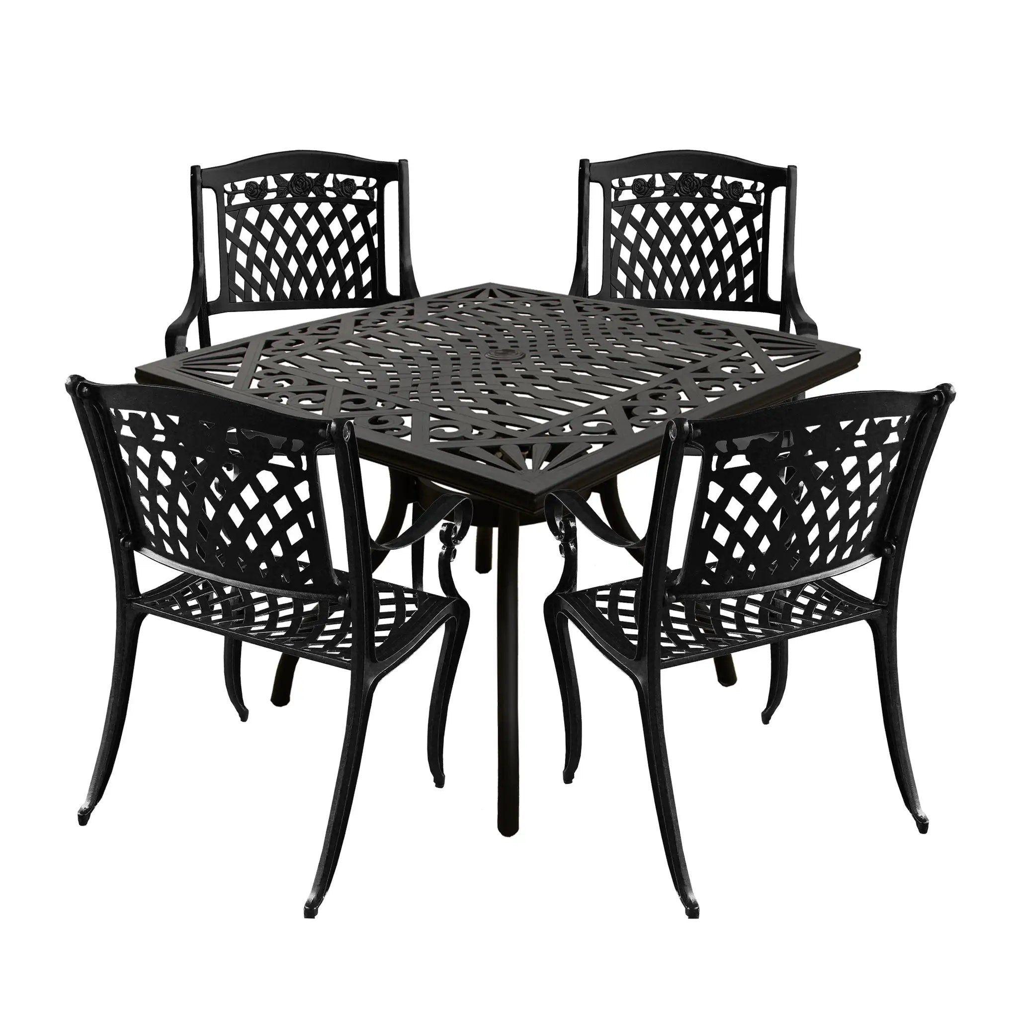 Outdoor Aluminum 5pc Square Black Patio Dining Set with Four Chairs by Sharicks