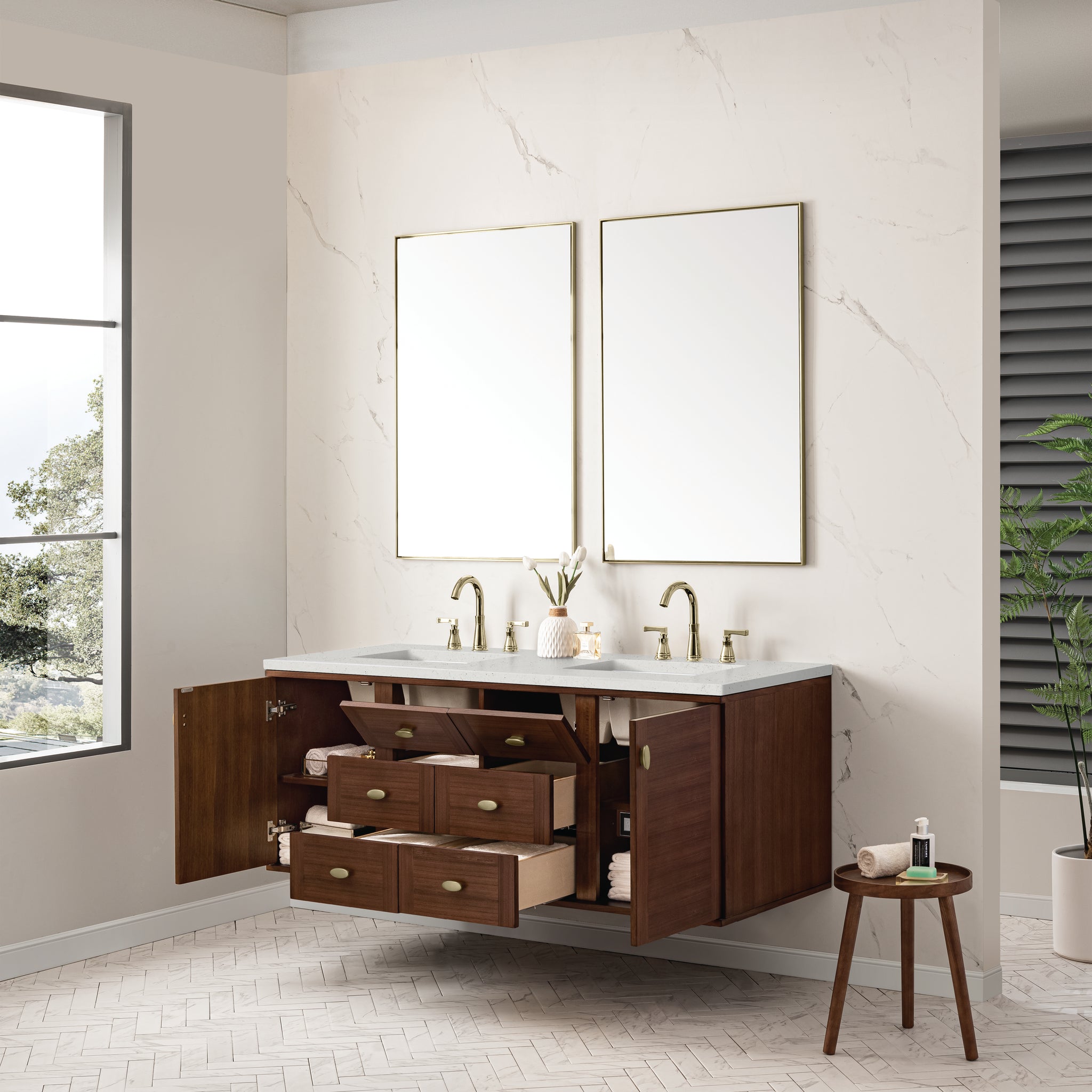 James Martin Amberly 60" Dual Mount Double Bathroom Vanity, Mid-Century Walnut, view 39
