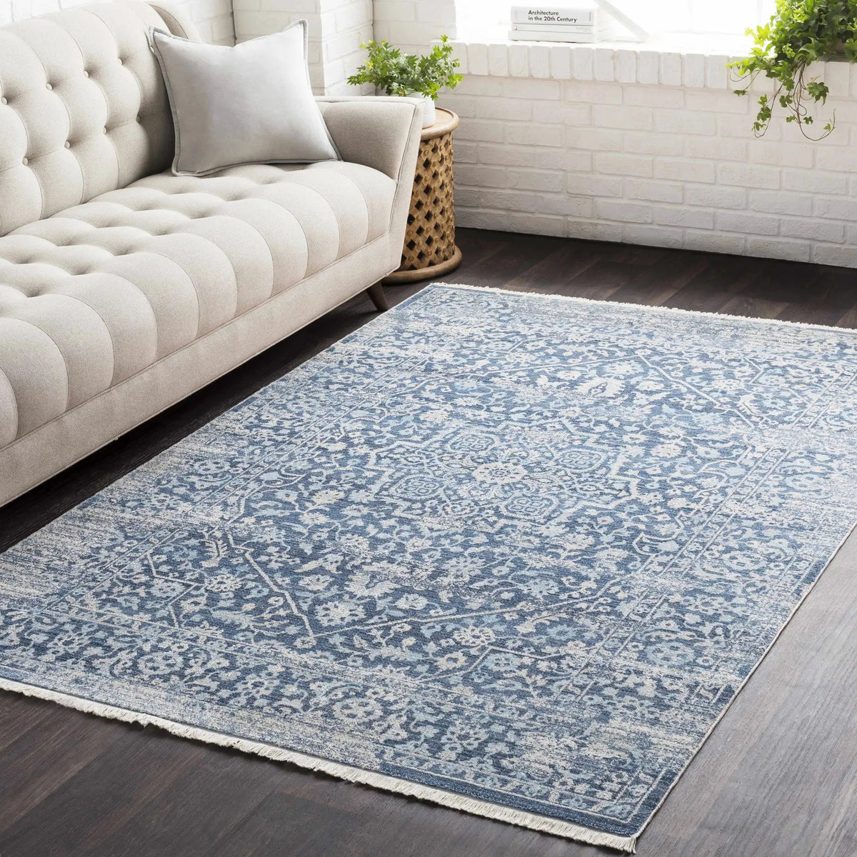 Yorkana Distressed Blue Rug - Clearance, installed in a room