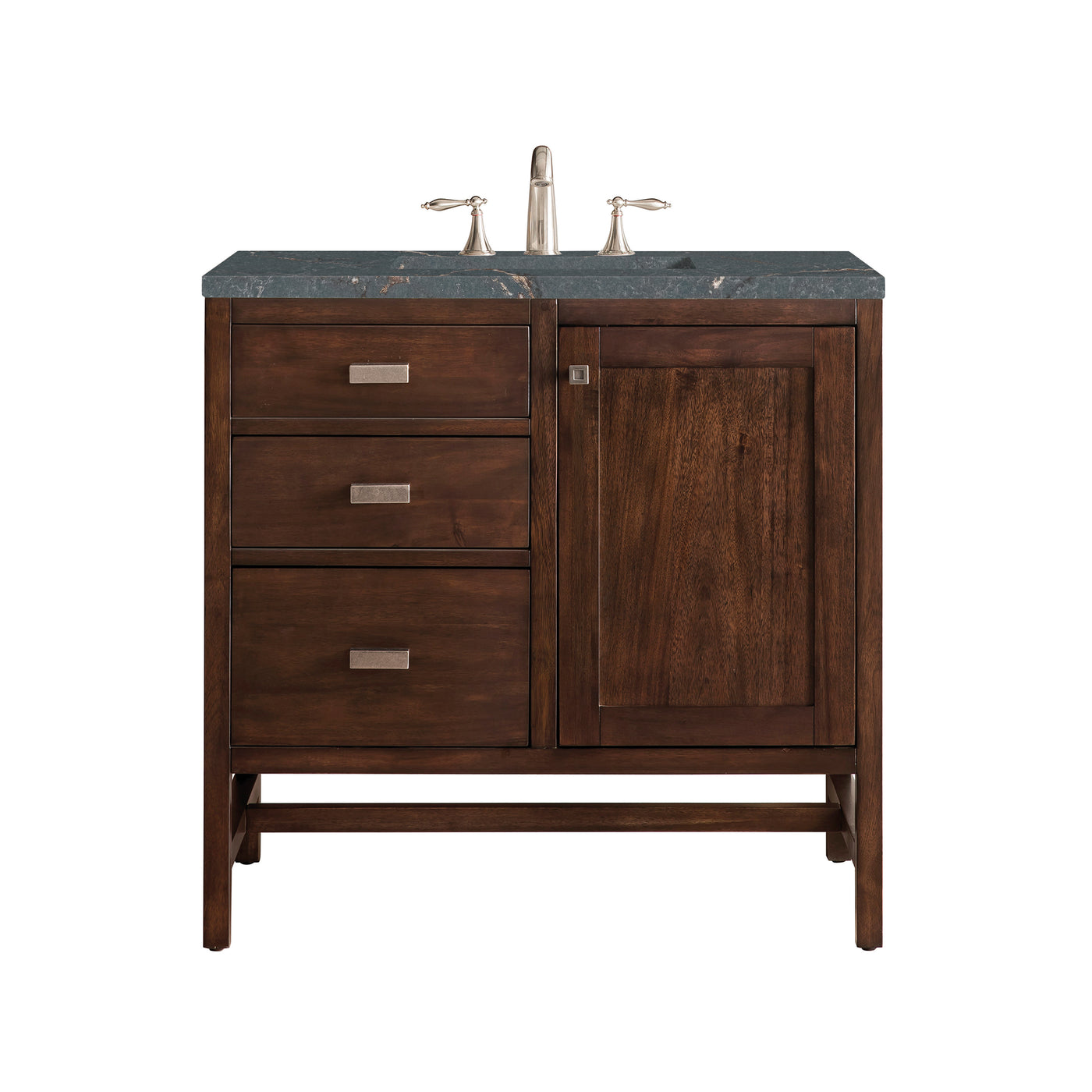 James Martin Addison 36" Single Bathroom Vanity, Mid-Century Acacia with Parisien Bleu countertop