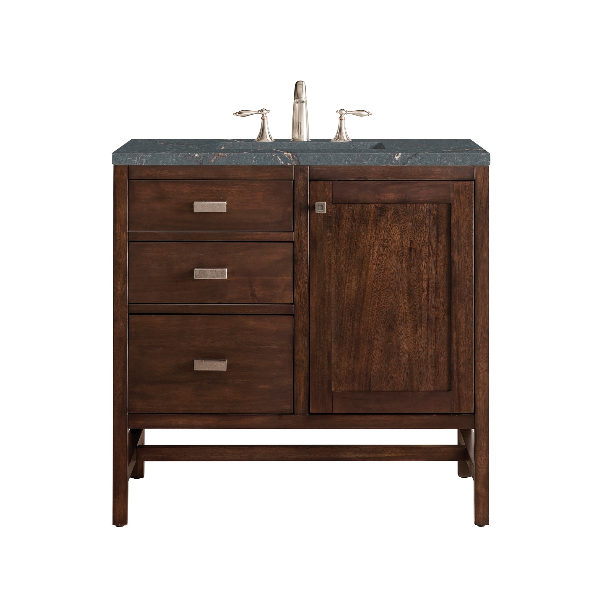 James Martin Addison 36" Single Bathroom Vanity, Mid-Century Acacia with Parisien Bleu countertop