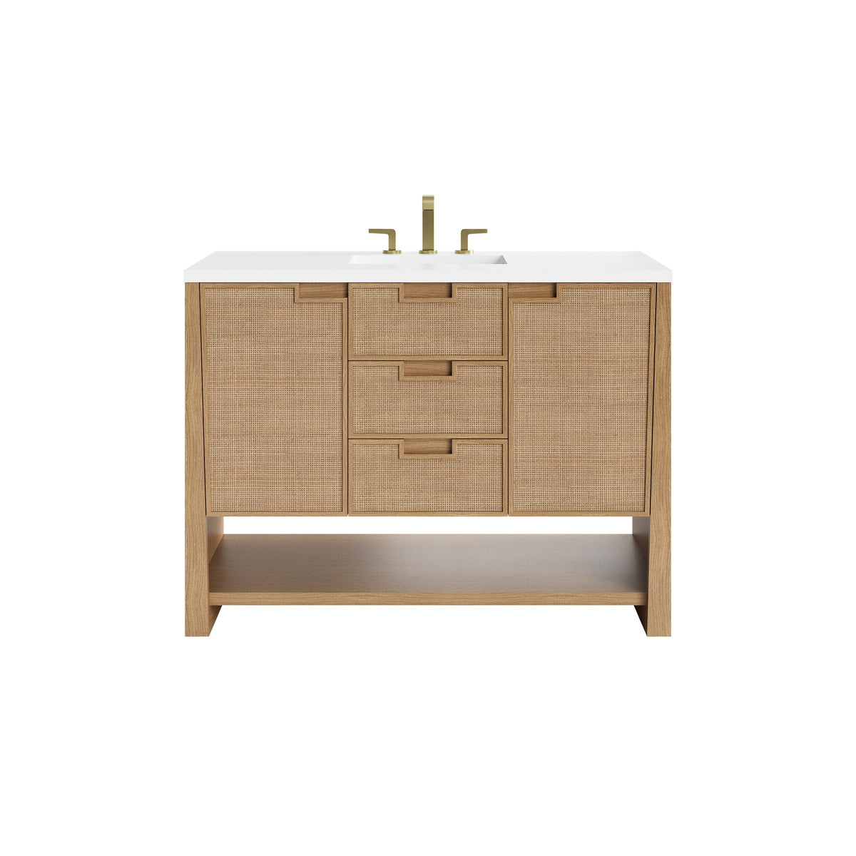 James Martin Solene 48" Single Bathroom Vanity, Seaside Oak with White Zeus countertop