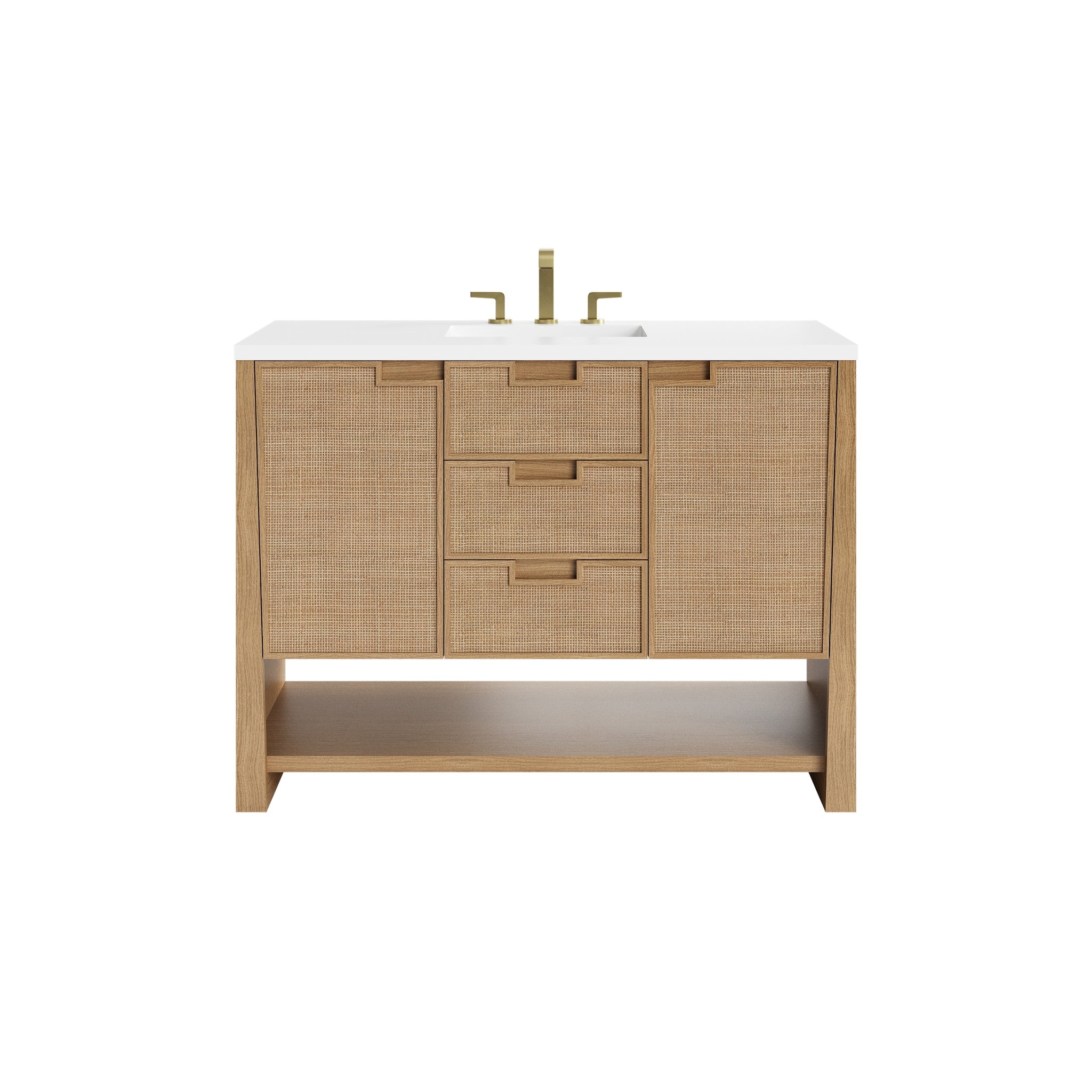 James Martin Solene 48" Single Bathroom Vanity, Seaside Oak with White Zeus countertop