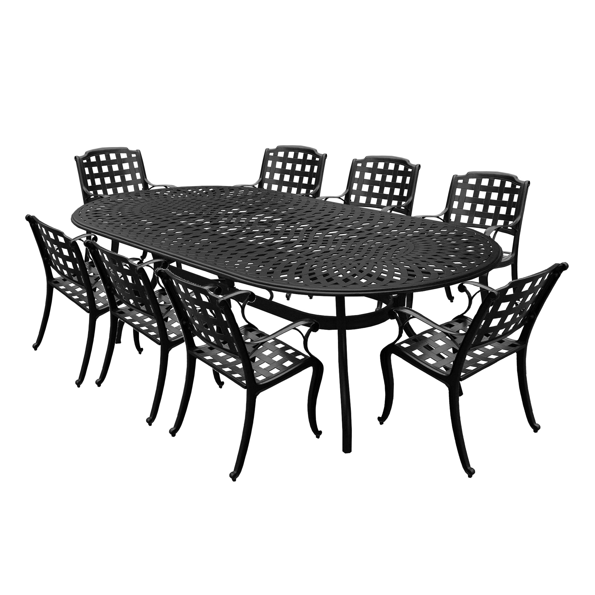 Outdoor Aluminum 9pc Large Black Oval Patio Dining Set Eight Chairs by Sharicks