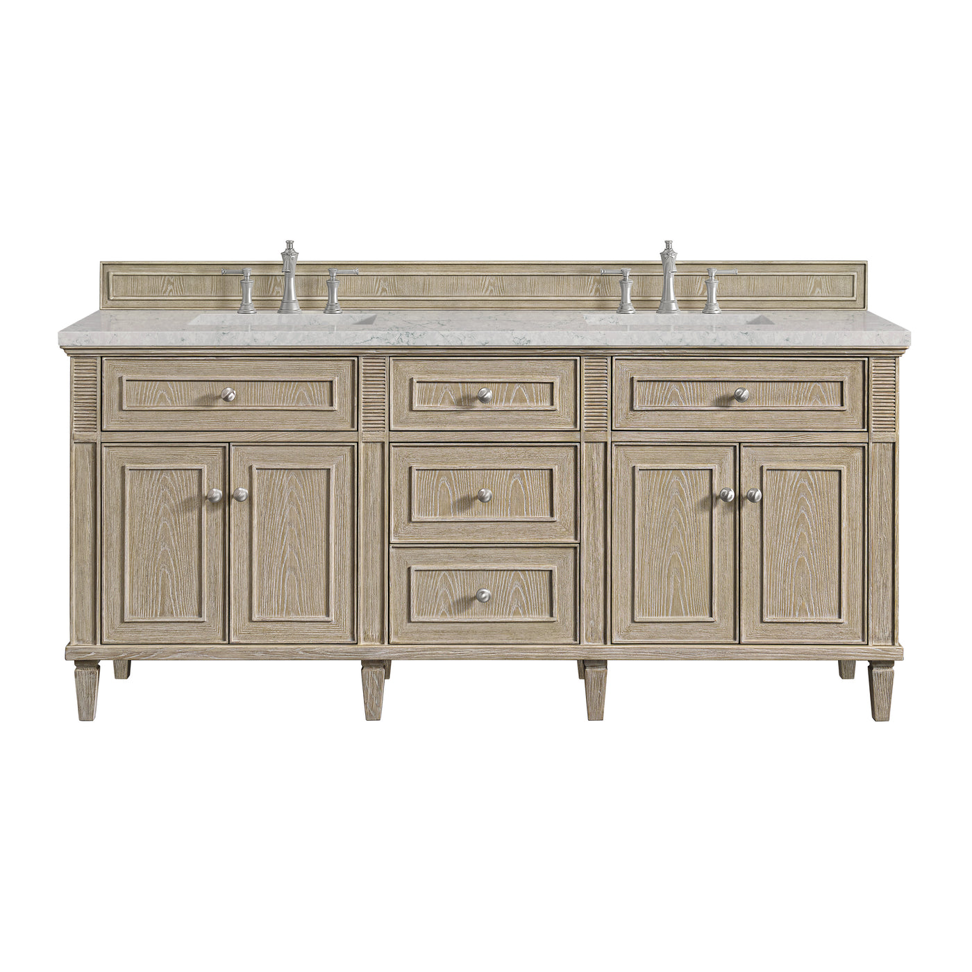James Martin Lorelai 72" Double Bathroom Vanity, Whitewashed Oak with Eternal Jasmine Pearl countertop