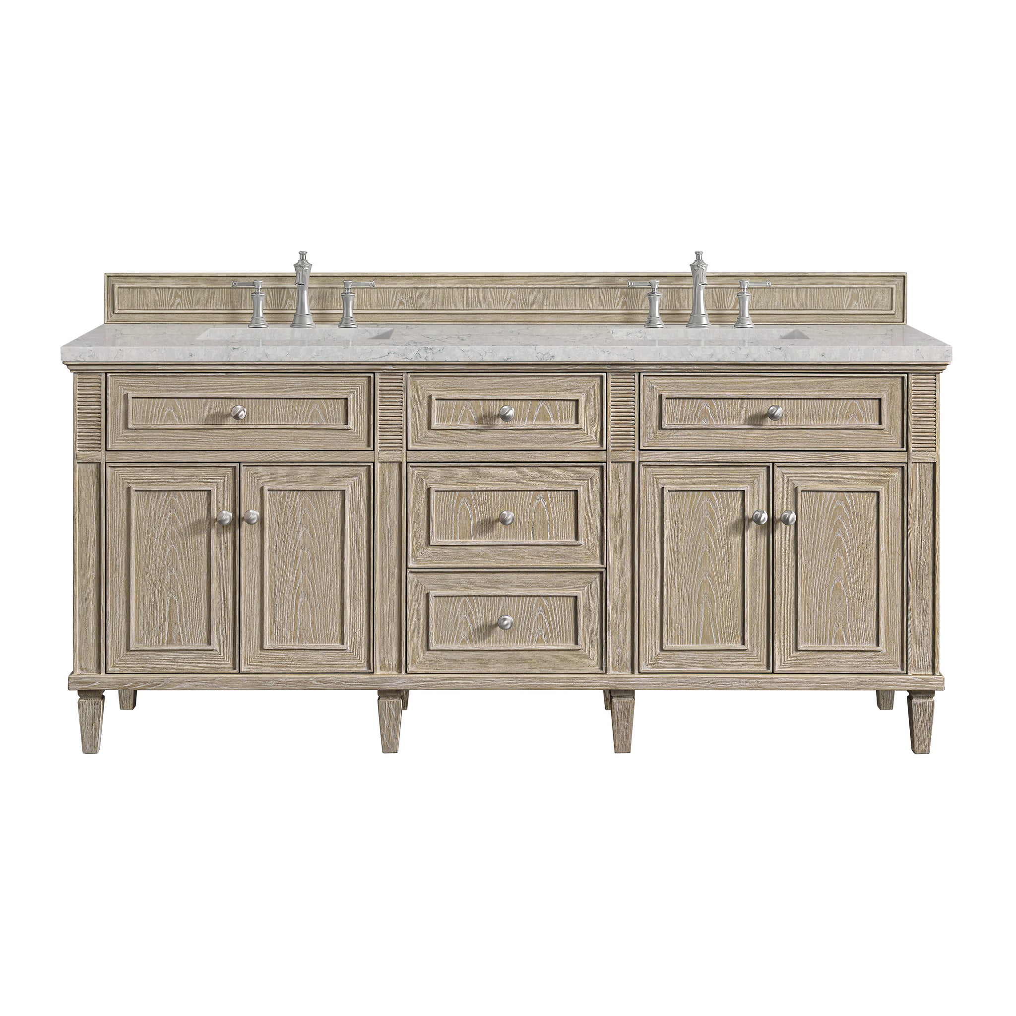 James Martin Lorelai 72" Double Bathroom Vanity, Whitewashed Oak with Eternal Jasmine Pearl countertop