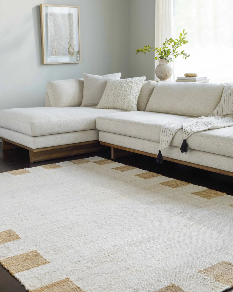Yuval Dotted Bordered Jute Carpet - Clearance by Boutique Rugs
