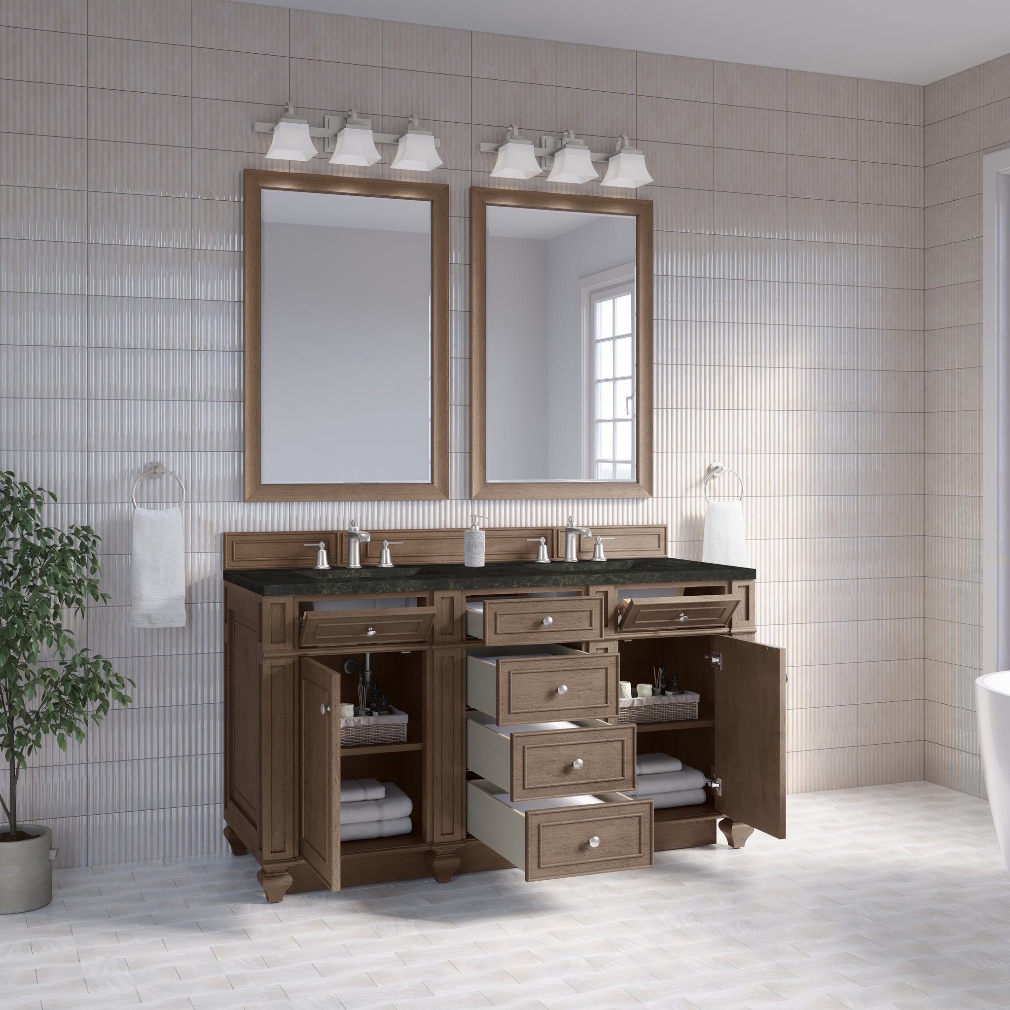 James Martin Bristol 60" Double Bathroom Vanity, Whitewashed Walnut, view 39