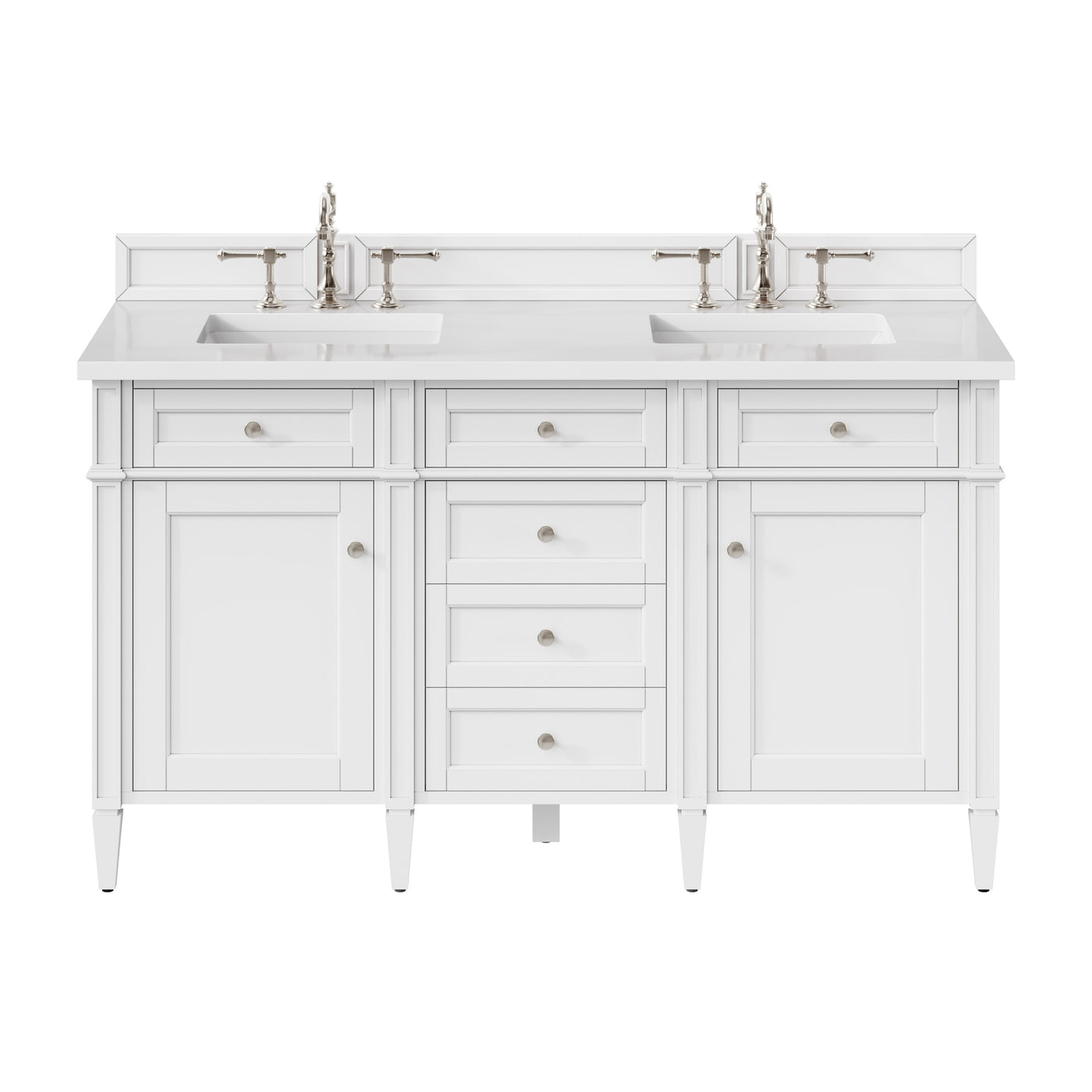 James Martin Brittany 60" Double Bathroom Vanity, Bright White with White Zeus countertop