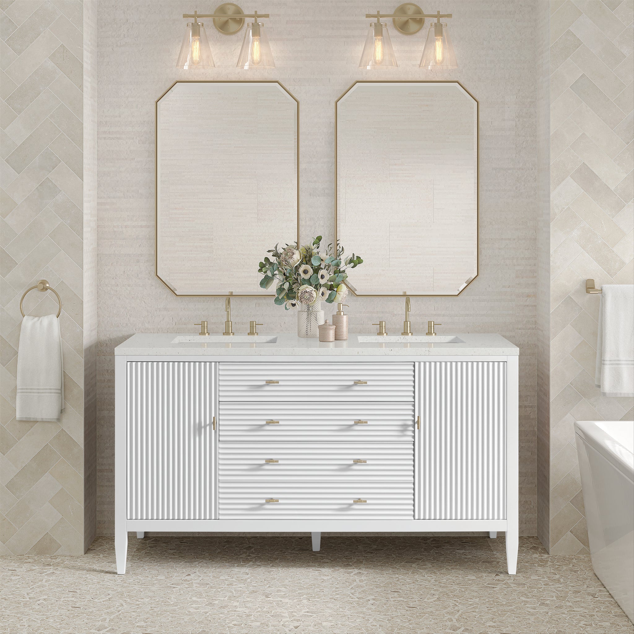James Martin Myrrin 60" Double Bathroom Vanity, Bright White, view 28