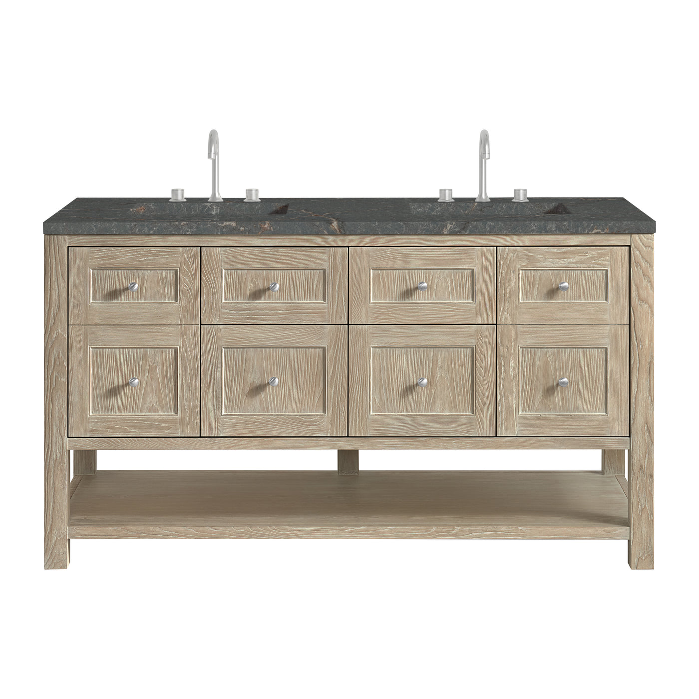 James Martin Breckenridge 60" Double Bathroom Vanity, Whitewashed Oak with Parisien Bleu (FreePower) countertop