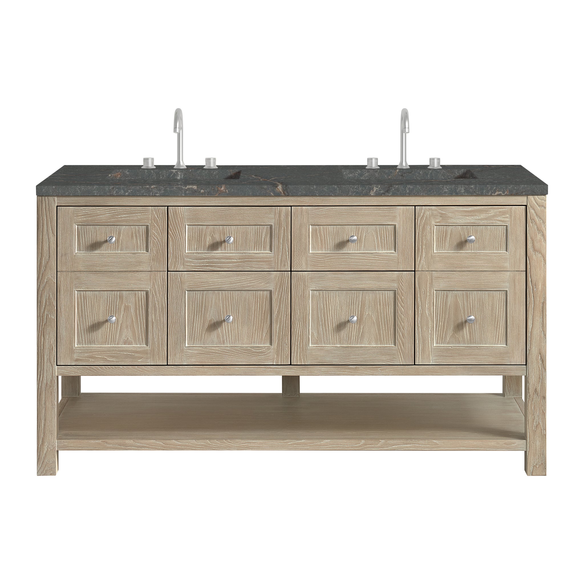 James Martin Breckenridge 60" Double Bathroom Vanity, Whitewashed Oak with Parisien Bleu (FreePower) countertop
