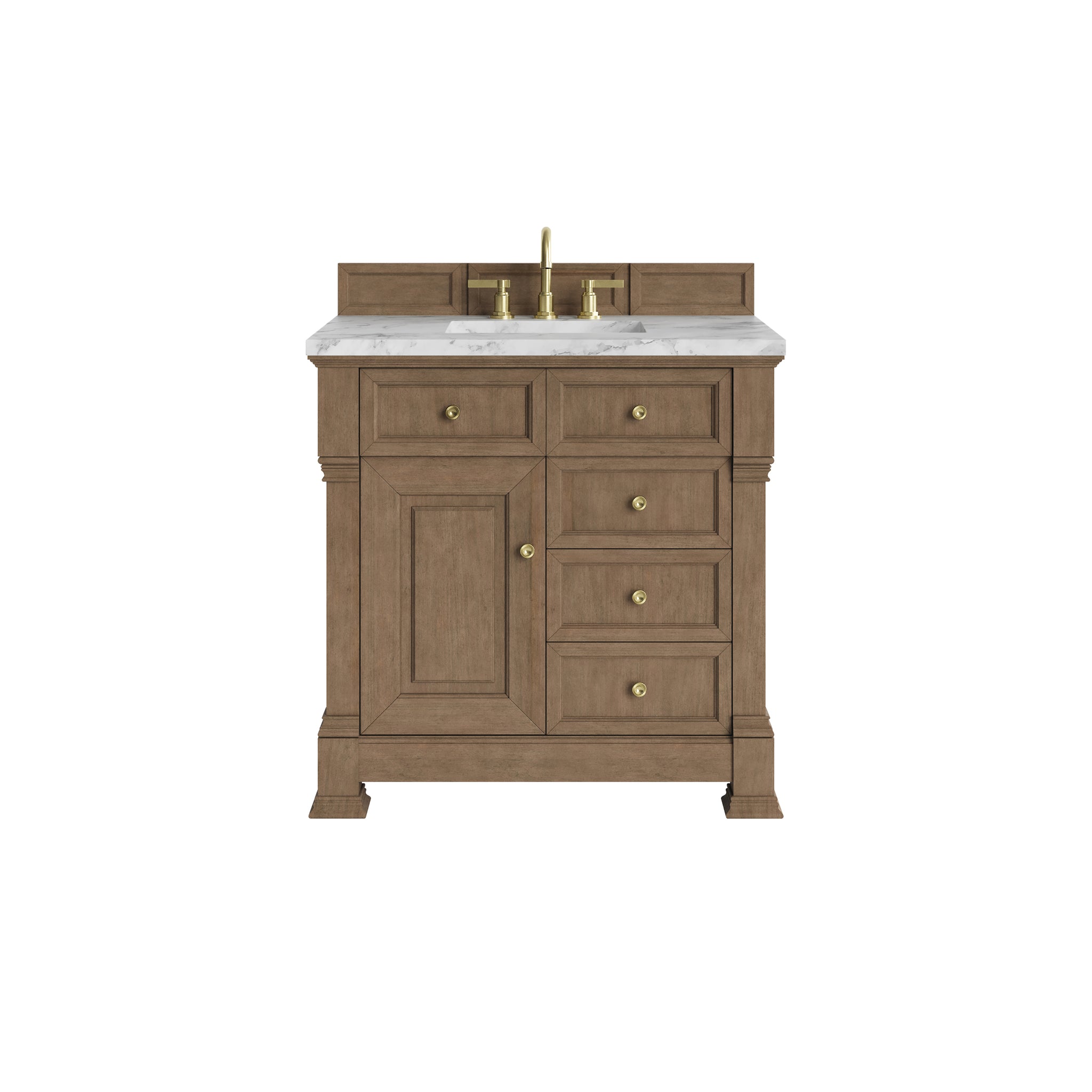 James Martin Brookfield 36" Single Bathroom Vanity, Pecan with Carrara White countertop