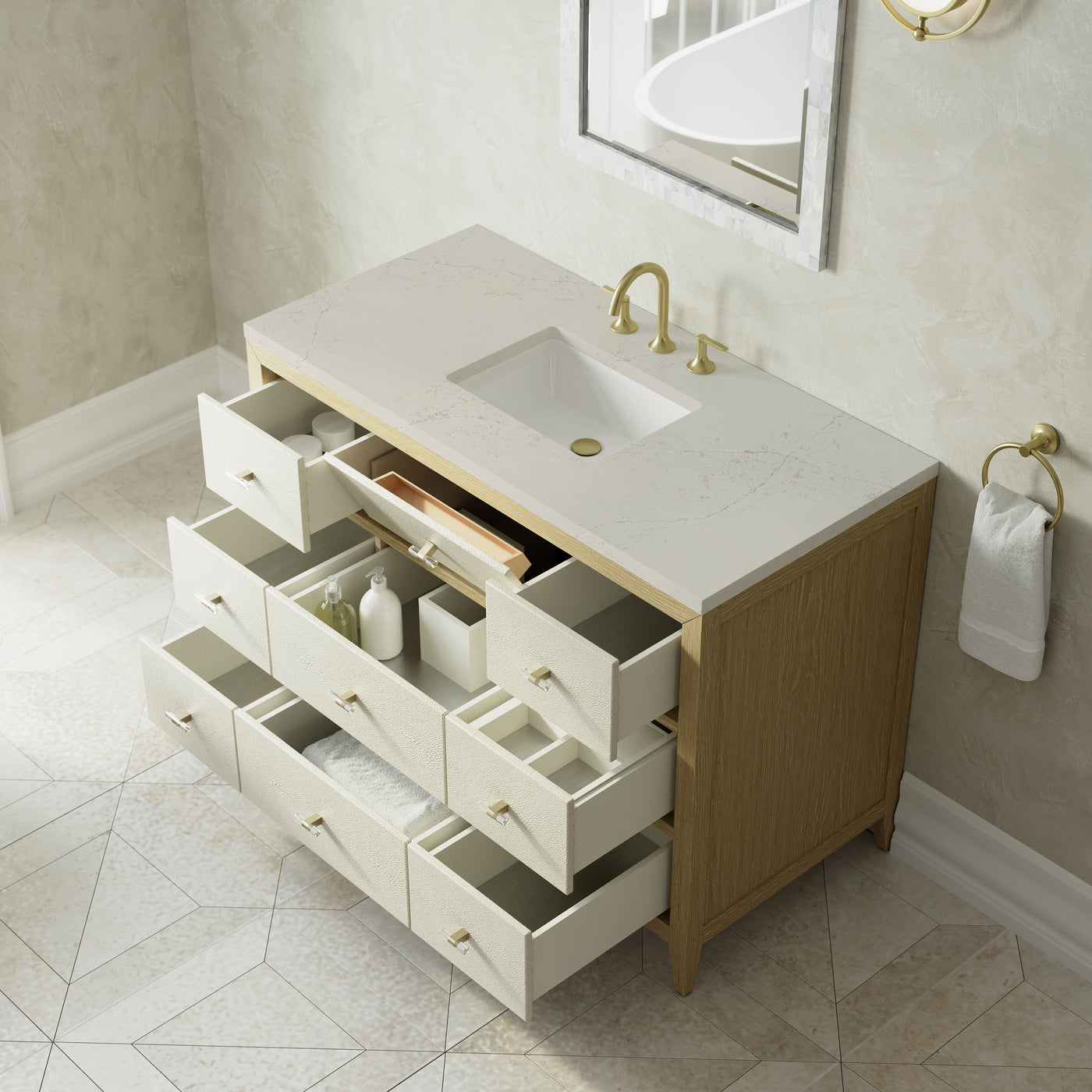 James Martin Celeste 48" Single Bathroom Vanity, Sunwashed Oak with Embossed Shagreen Drawer Fronts, view 38