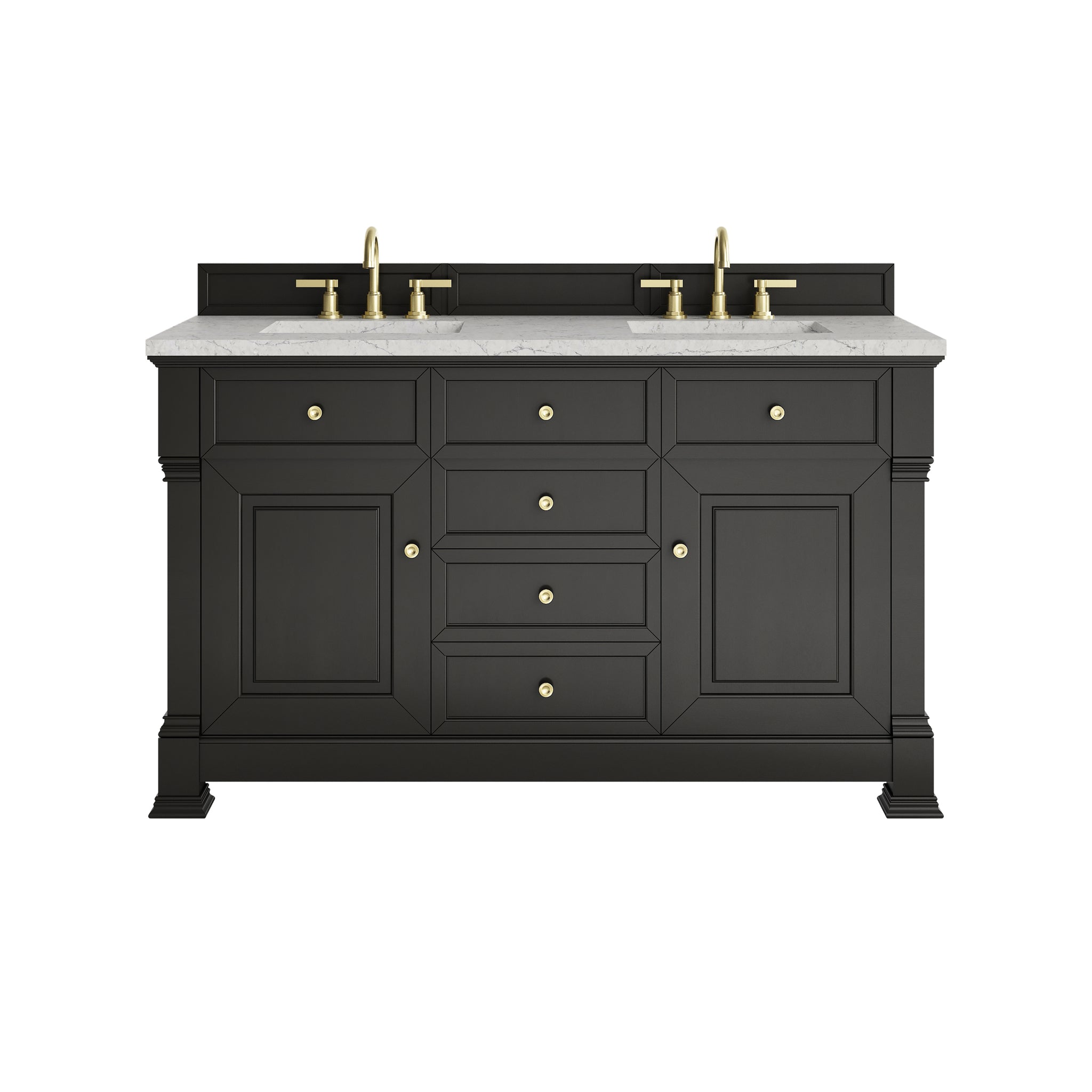James Martin Brookfield 60" Double Bathroom Vanity, Black Onyx with Eternal Jasmine Pearl countertop