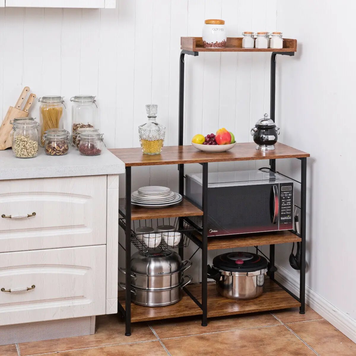 4 Tier Vintage Kitchen Baker's Rack Utility Microwave Stand-Coffee by DirectDeals