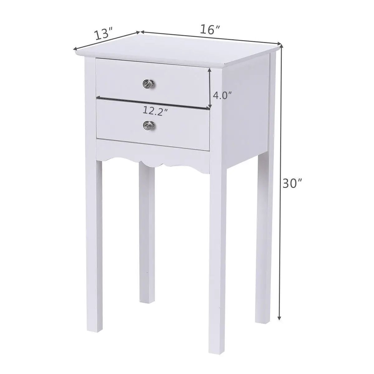 Side Table End Accent Table with 2 Drawers-White, photo 5 of 8