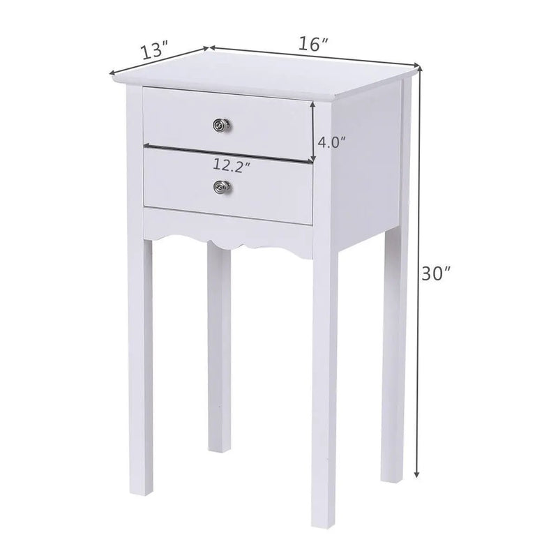 Side Table End Accent Table with 2 Drawers-White by DirectDeals