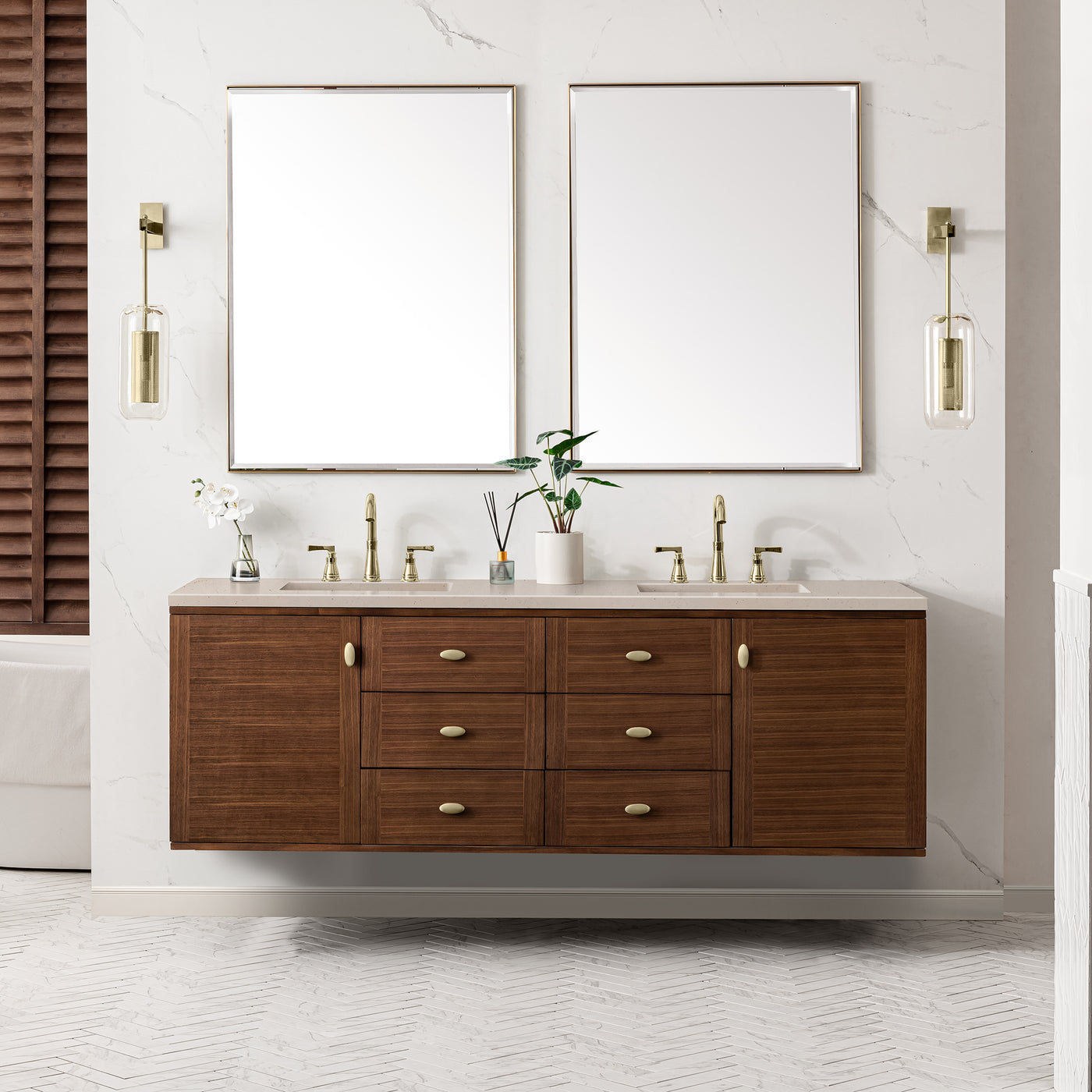 James Martin Amberly 72" Dual Mount Double Bathroom Vanity, Mid-Century Walnut, view 34