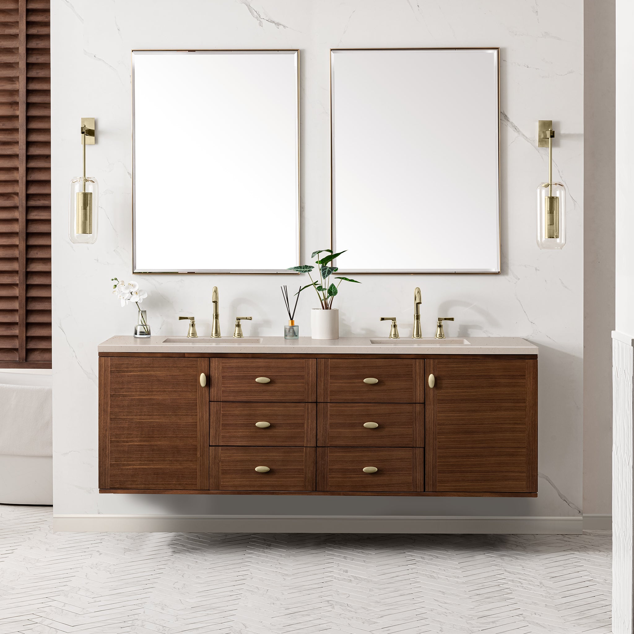 James Martin Amberly 72" Dual Mount Double Bathroom Vanity, Mid-Century Walnut, view 34