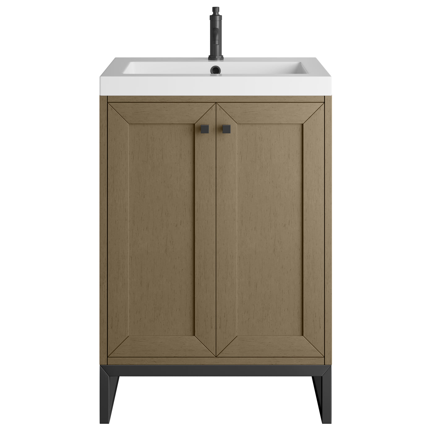 James Martin Chianti 24" Single Bathroom Vanity, Walnut Whisper with White Glossy (Matte Black) countertop