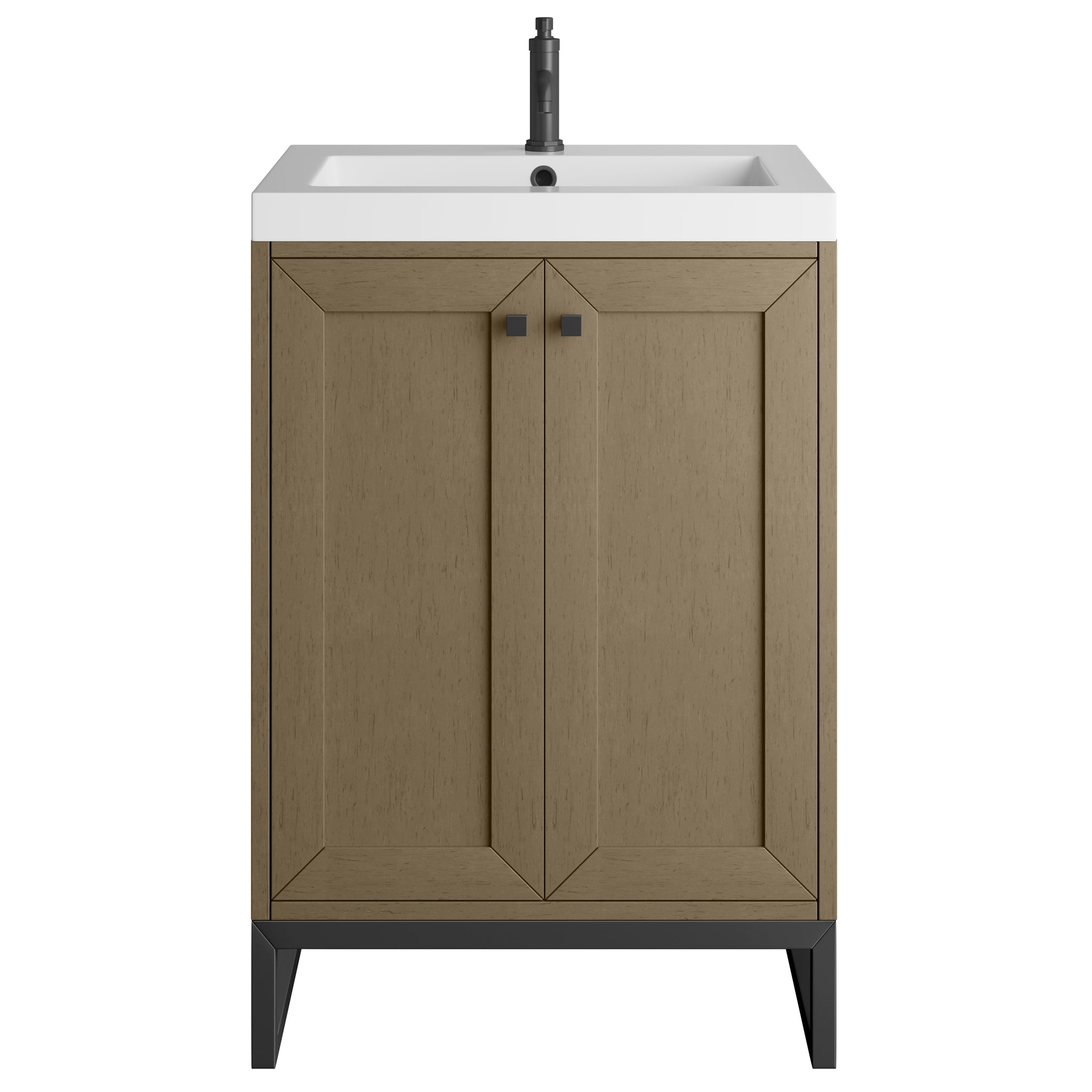 James Martin Chianti 24" Single Bathroom Vanity, Walnut Whisper with White Glossy (Matte Black) countertop